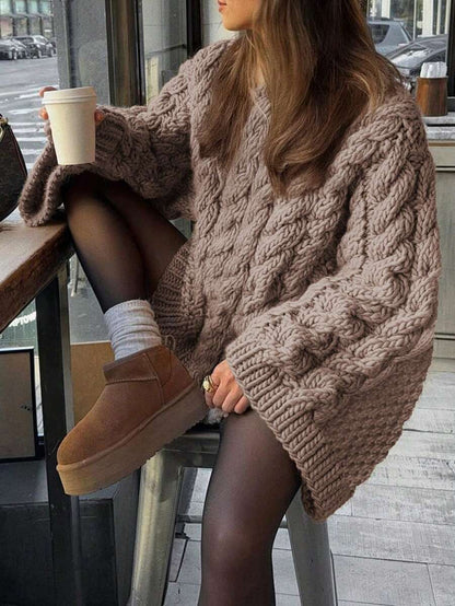 Ondine Oversized Cable Knit Sweater with Wide Bell Sleeves - Taupe