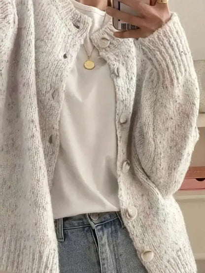 Kinsale Speckled Knit Crew Neck Button Front Cardigan