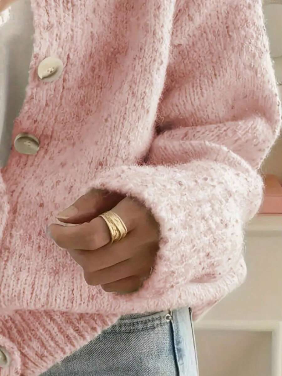 Kinsale Speckled Knit Crew Neck Button Front Cardigan