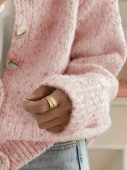 Kinsale Speckled Knit Crew Neck Button Front Cardigan