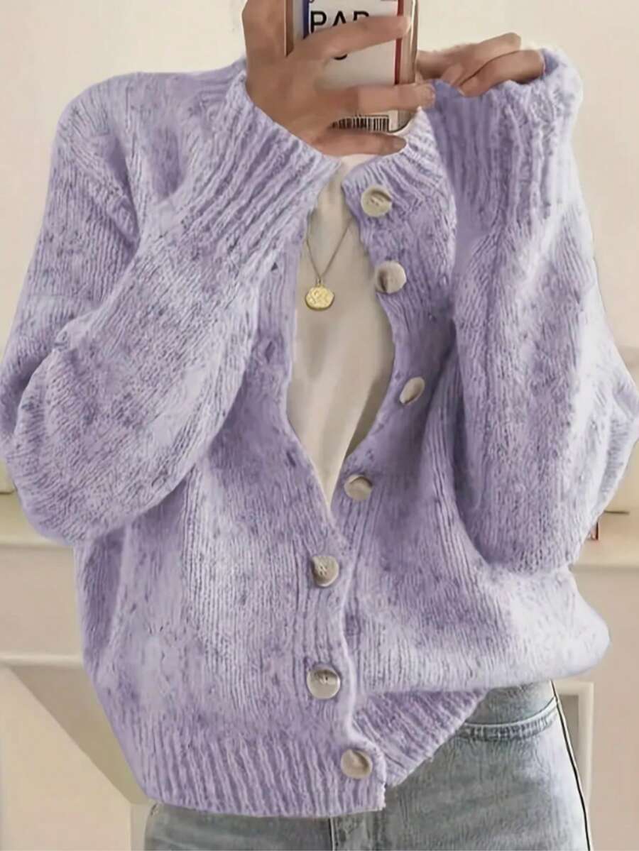 Kinsale Speckled Knit Crew Neck Button Front Cardigan