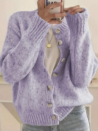 Kinsale Speckled Knit Crew Neck Button Front Cardigan