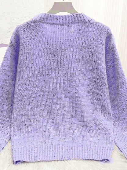 Kinsale Speckled Knit Crew Neck Button Front Cardigan