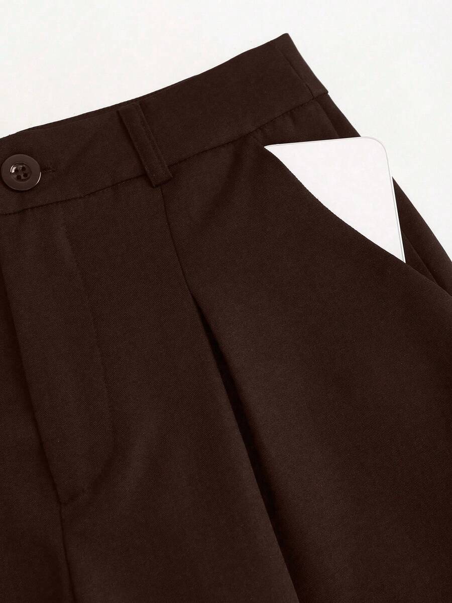 Rhea Two Piece Set Button Vest and Pleated Wide Leg Pants - Chocolate Brown