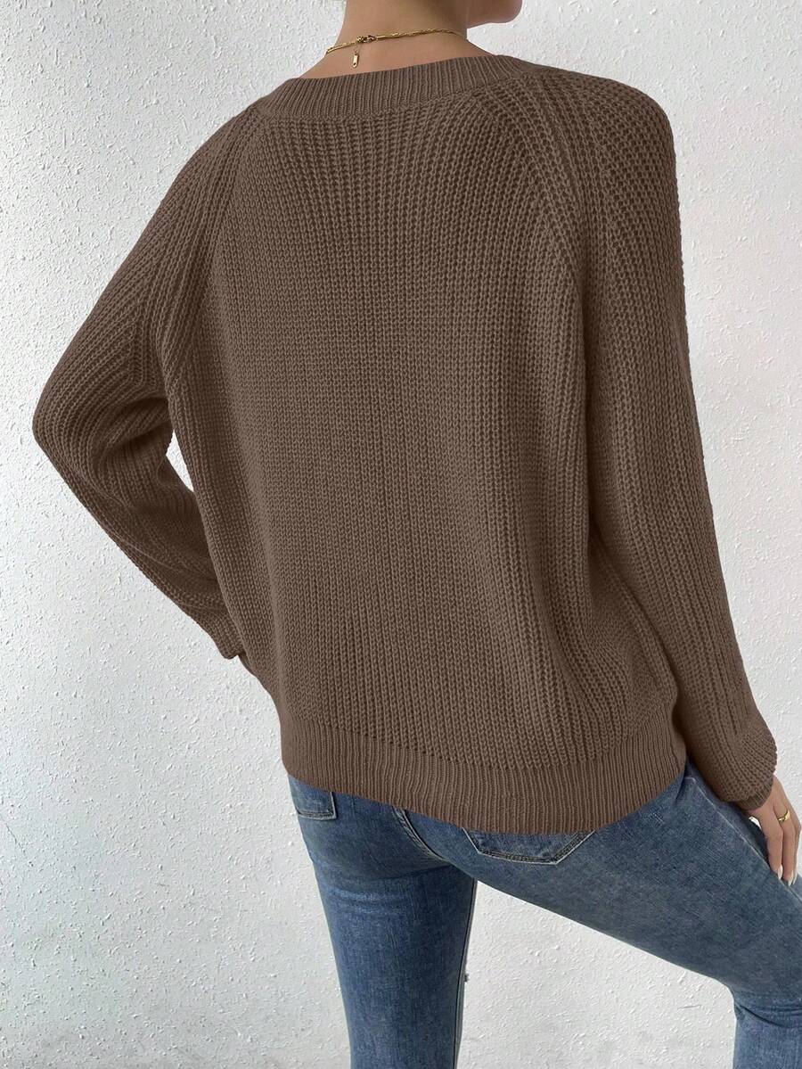 Aarhus V Neck Raglan Sleeve Ribbed Knit Sweater