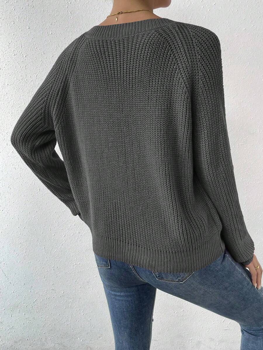 Aarhus V Neck Raglan Sleeve Ribbed Knit Sweater