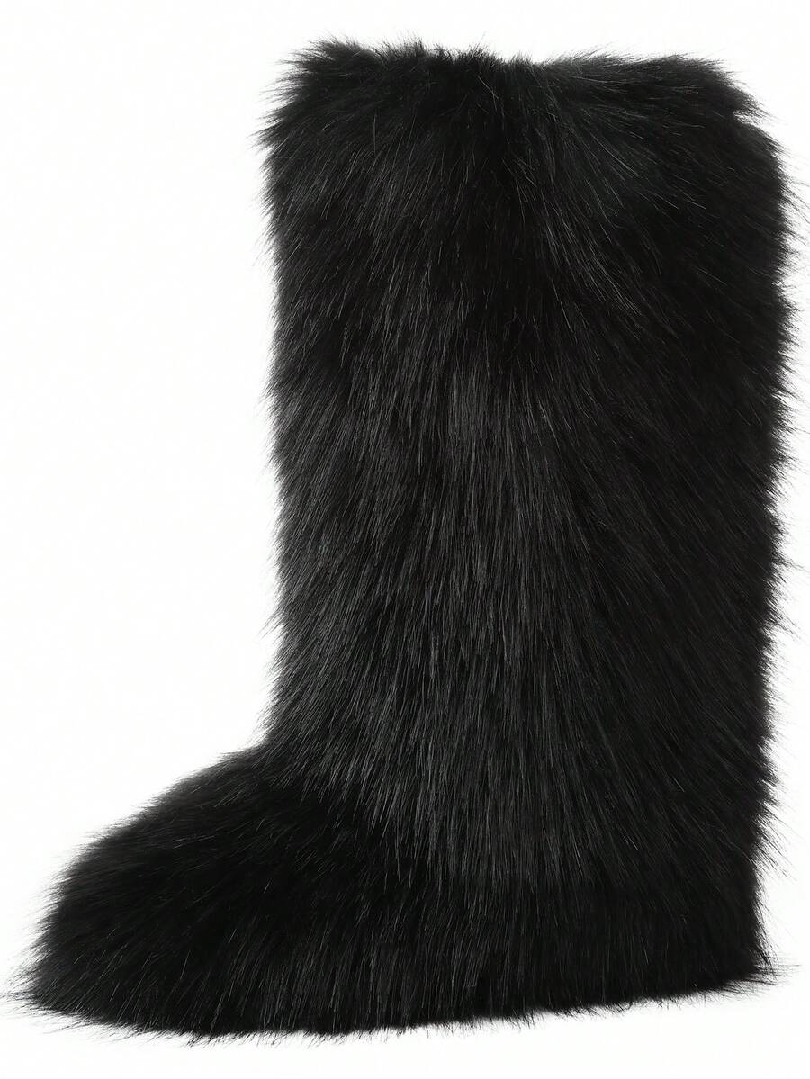 Women's Winter Furry Snow Boots Fuzzy Fluffy Round Toe Suede Booties Flat Heel Slip On Outdoor Indoor Shoes Fashion Warm Fluffy Shoes Mensa