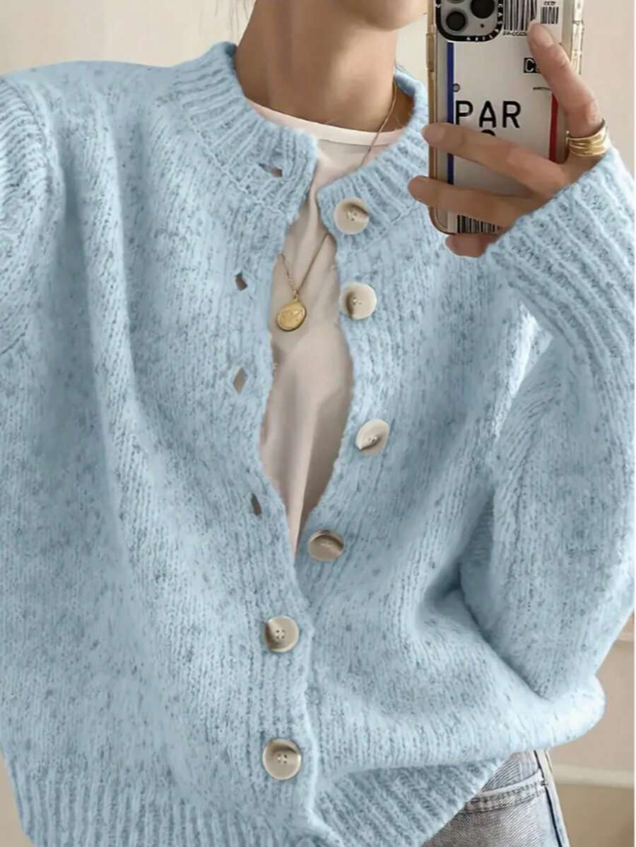 Kinsale Speckled Knit Crew Neck Button Front Cardigan