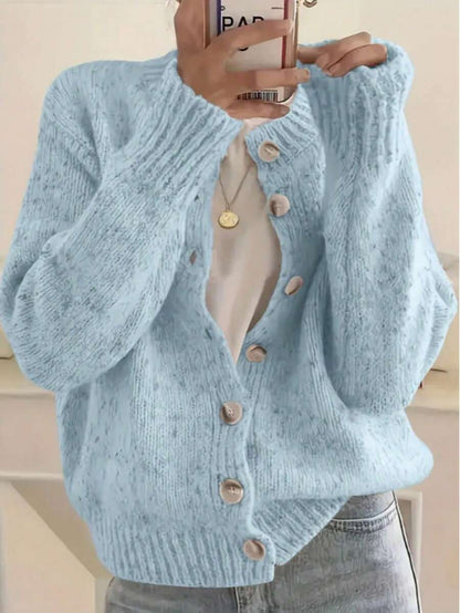 Kinsale Speckled Knit Crew Neck Button Front Cardigan