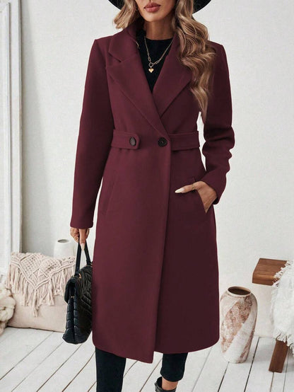 Leocadia Notched Lapel Double-Breasted Tailored Overcoat - Red