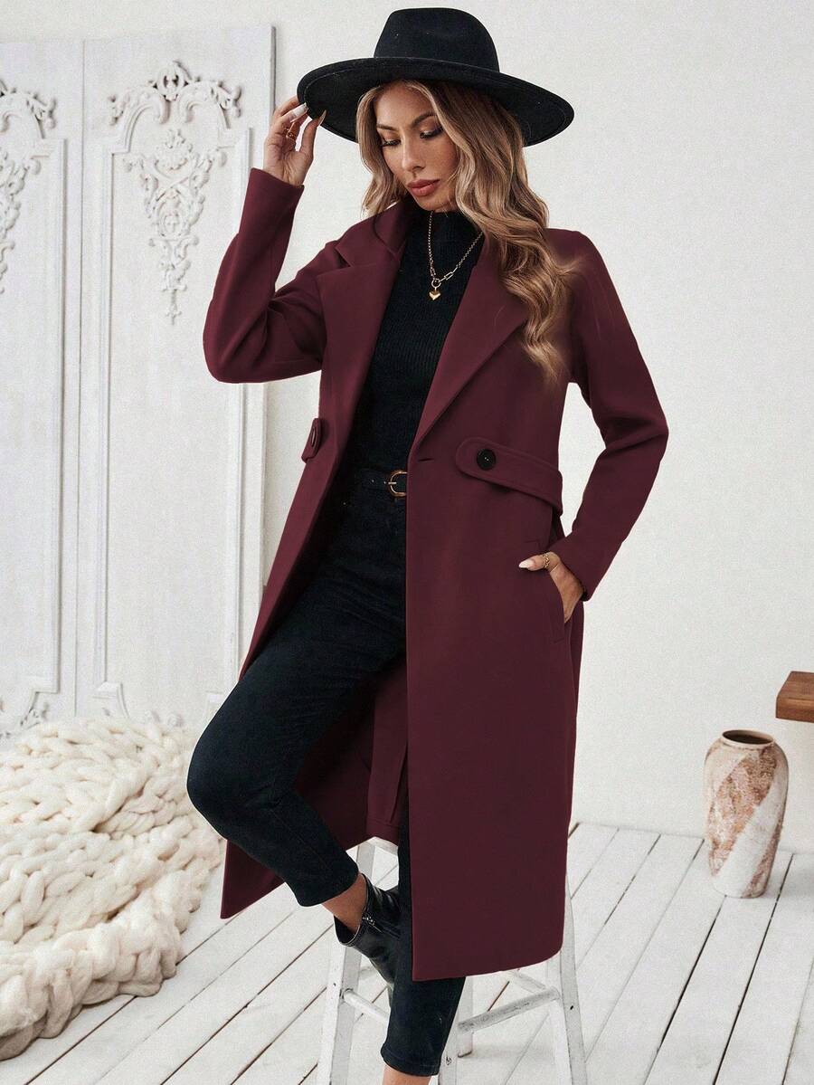 Leocadia Notched Lapel Double-Breasted Tailored Overcoat - Pink