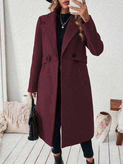 Leocadia Notched Lapel Double-Breasted Tailored Overcoat - Army Green