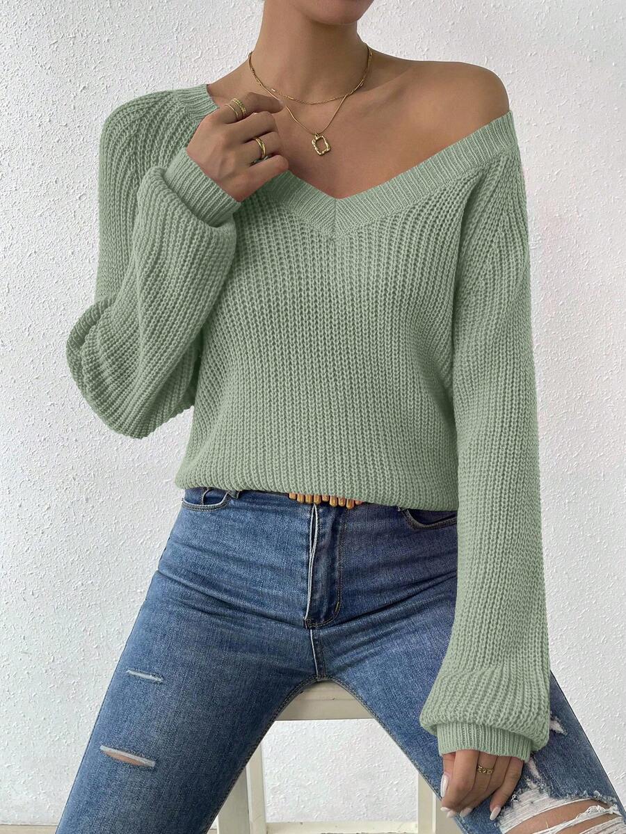 Aarhus V Neck Raglan Sleeve Ribbed Knit Sweater