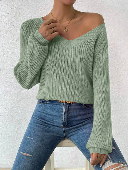 Aarhus V Neck Raglan Sleeve Ribbed Knit Sweater