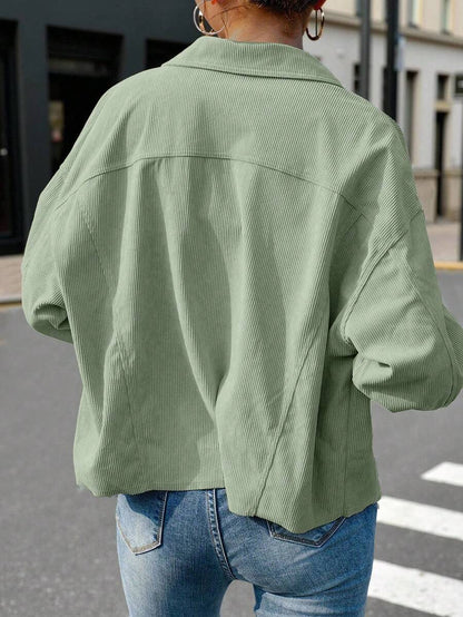 Montreux Corduroy Cropped Button Front Shacket Jacket