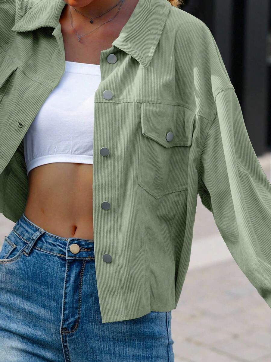 Montreux Corduroy Cropped Button Front Shacket Jacket