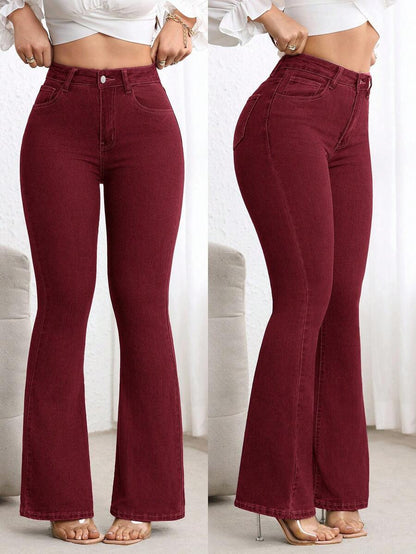 Zakopane High Waist Stretch Flare Jeans - Burgundy