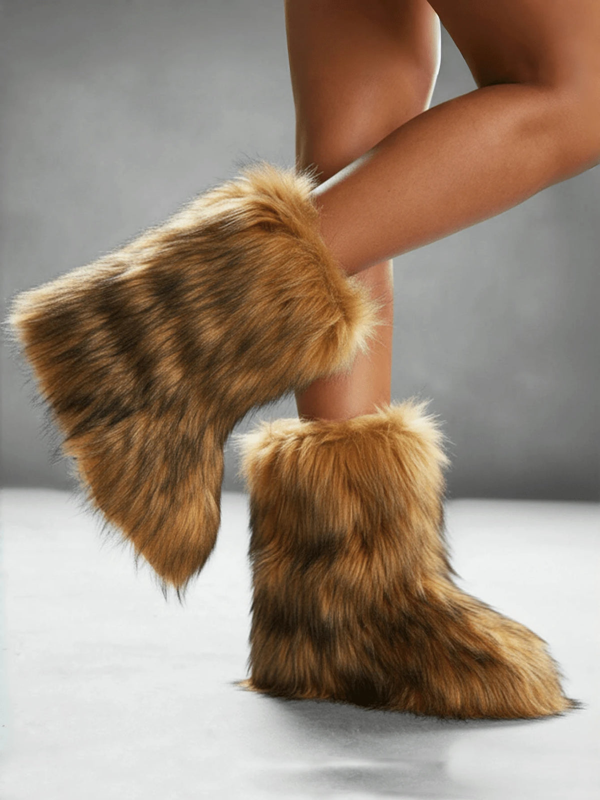 Women's Winter Furry Snow Boots Fuzzy Fluffy Round Toe Suede Booties Flat Heel Slip On Outdoor Indoor Shoes Fashion Warm Fluffy Shoes Mensa