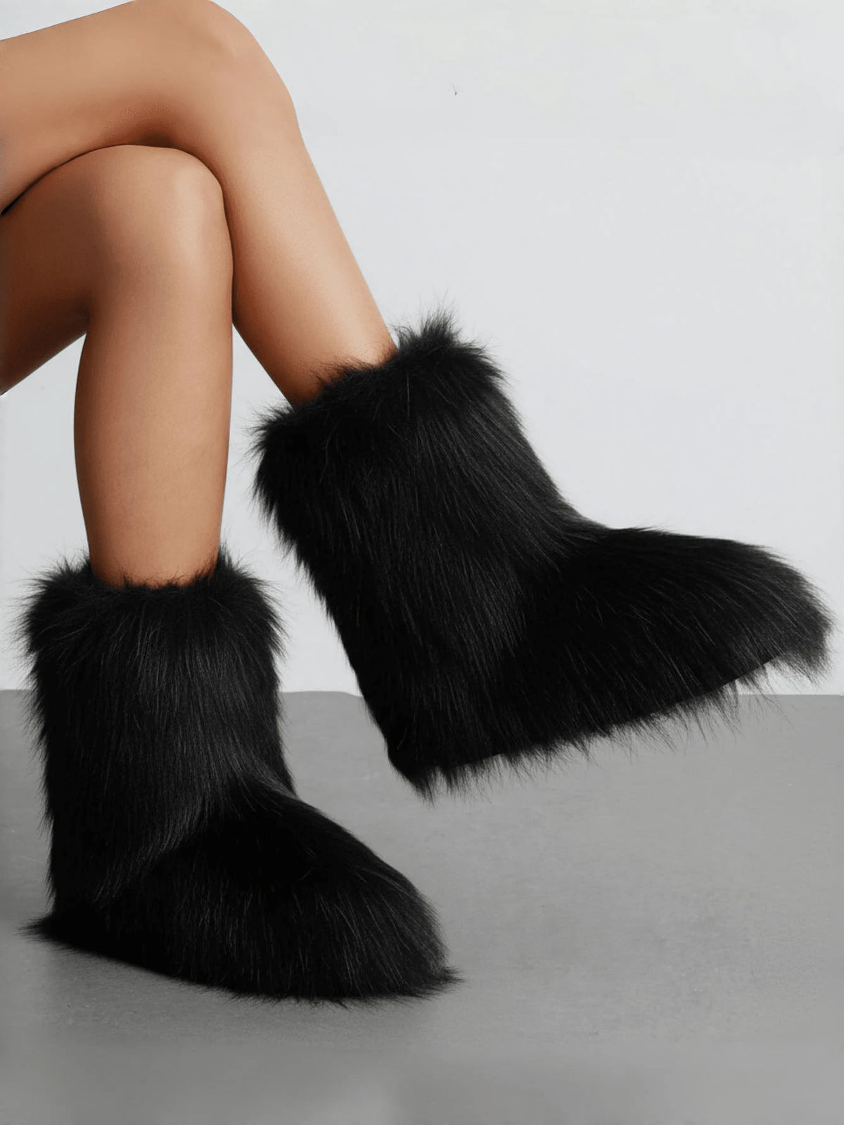 Women's Winter Furry Snow Boots Fuzzy Fluffy Round Toe Suede Booties Flat Heel Slip On Outdoor Indoor Shoes Fashion Warm Fluffy Shoes Mensa