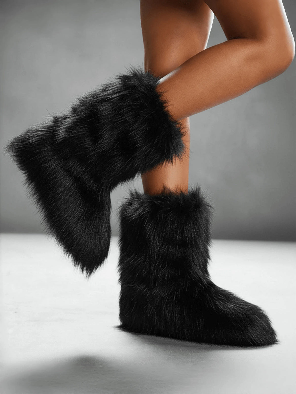 Women's Winter Furry Snow Boots Fuzzy Fluffy Round Toe Suede Booties Flat Heel Slip On Outdoor Indoor Shoes Fashion Warm Fluffy Shoes Mensa