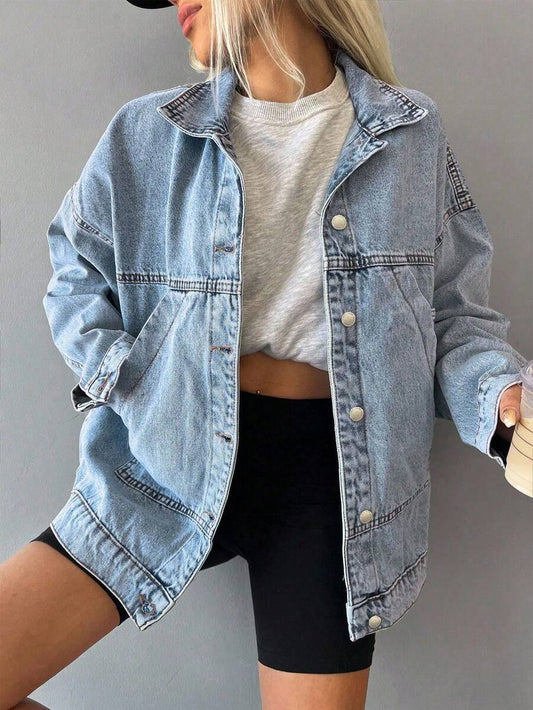 Jade Drop Shoulder Denim Jacket - Light Wash
