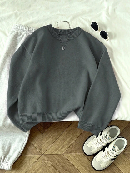 Women's Oversized Crew Neck Pullover Sweater, Relaxed Knit Sweater for Fall Winter - Blue