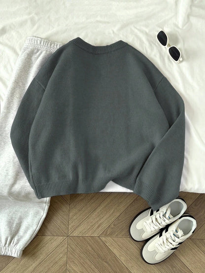 Women's Oversized Crew Neck Pullover Sweater, Relaxed Knit Sweater for Fall Winter - Apricot