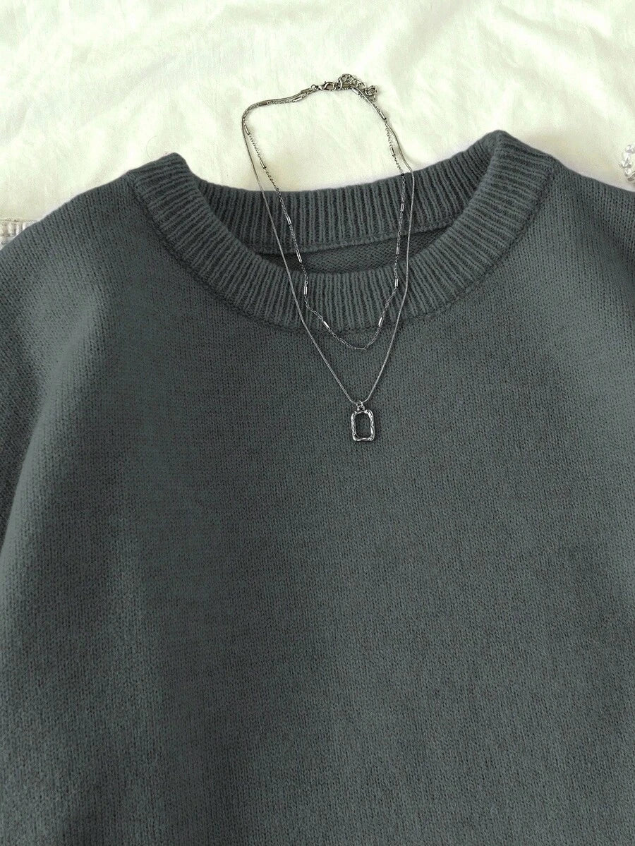 Women's Oversized Crew Neck Pullover Sweater, Relaxed Knit Sweater for Fall Winter - Camel