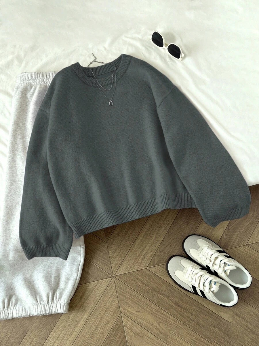 Women's Oversized Crew Neck Pullover Sweater, Relaxed Knit Sweater for Fall Winter - Yellow