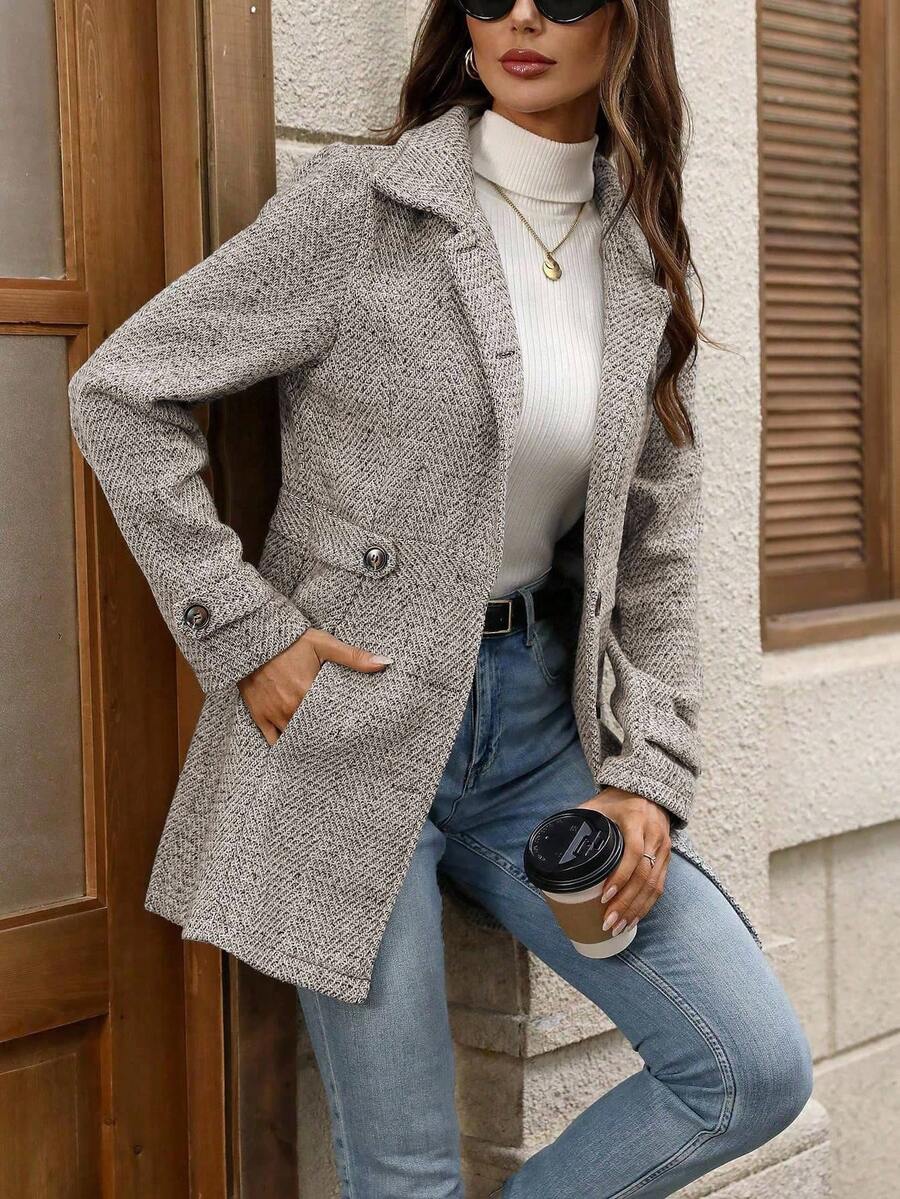 Juliana Single-Breasted Collared Coat with Button Front and Pockets - Apricot