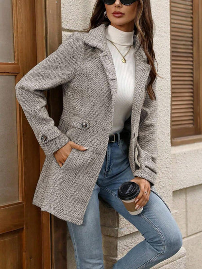 Juliana Single-Breasted Collared Coat with Button Front and Pockets - Apricot