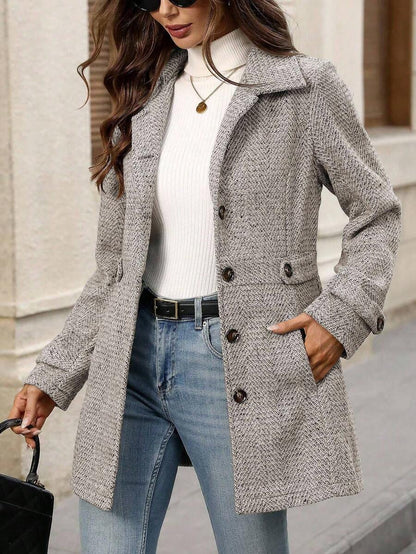 Juliana Single-Breasted Collared Coat with Button Front and Pockets - Red