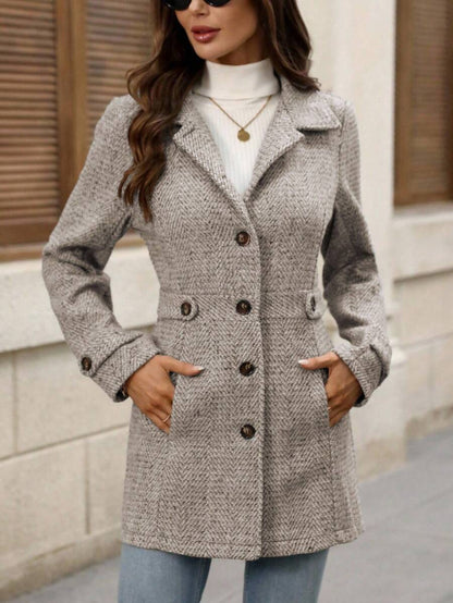 Juliana Single-Breasted Collared Coat with Button Front and Pockets - Black