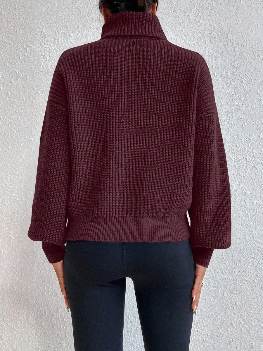 Wilhelmina Rib Knit Turtleneck Drop Shoulder Pullover Sweater - Light Yellow