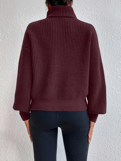 Wilhelmina Rib Knit Turtleneck Drop Shoulder Pullover Sweater - Light Yellow
