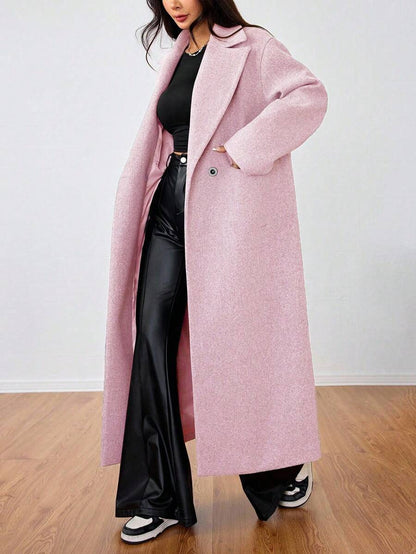 Jolie Oversized Double Breasted Long Coat with Lapel Collar - Pink