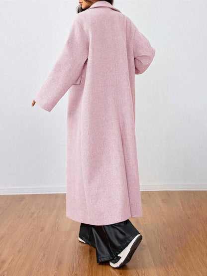 Jolie Oversized Double Breasted Long Coat with Lapel Collar - Pink