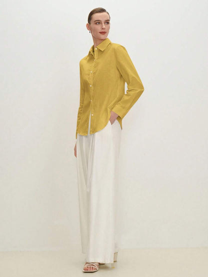 Arabella Classic Collared Button Down Long Sleeve Cotton Shirt - Mustard Yellow