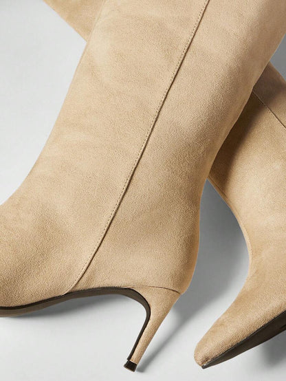 SHUZIA Women Low Heel Minimalist Basic Everyday Comfort Suede Taupe Heeled Boots For Christmas Mensa