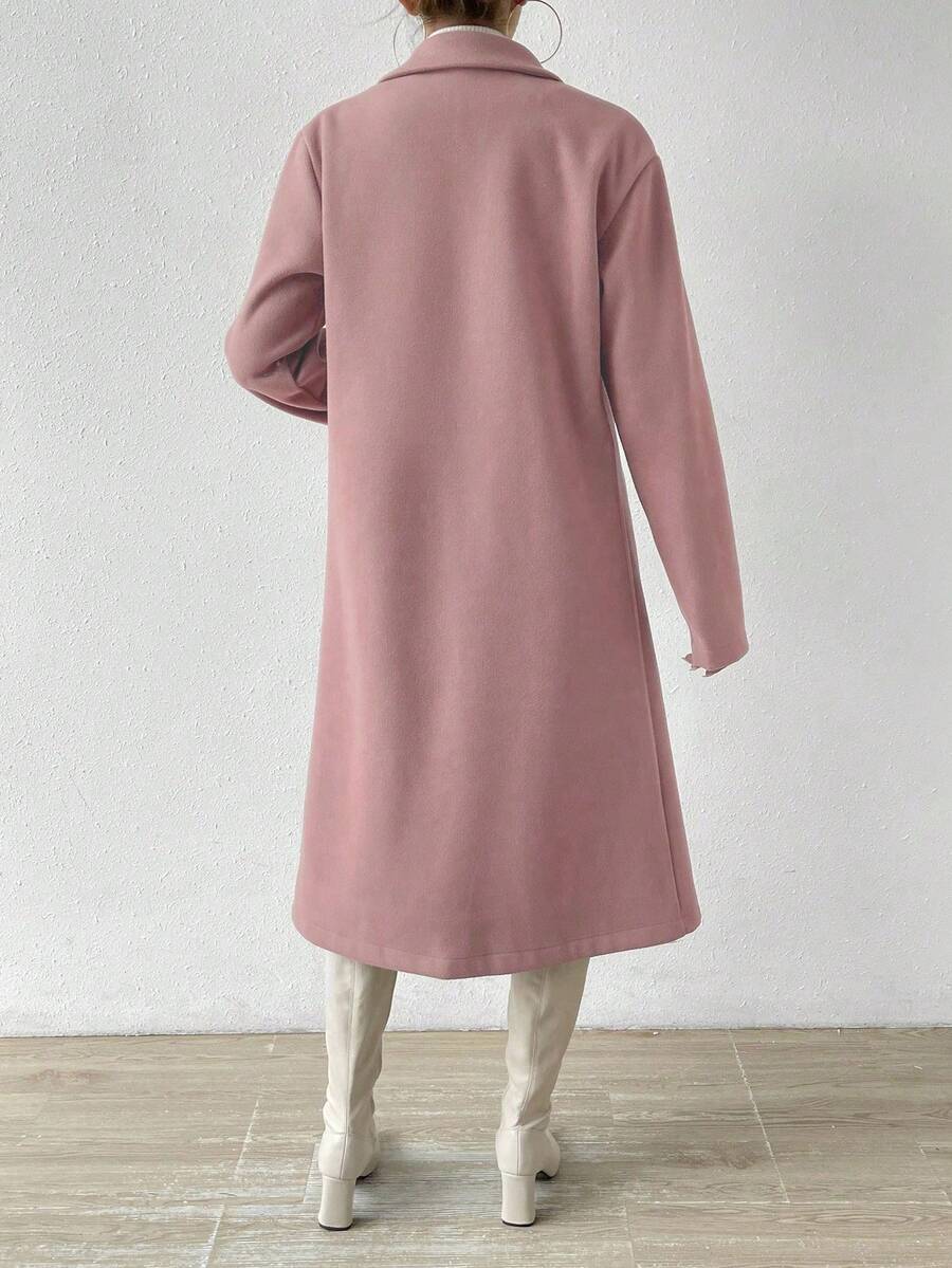 Victoria Classic Double-Breasted Longline Tailored Overcoat - Pink