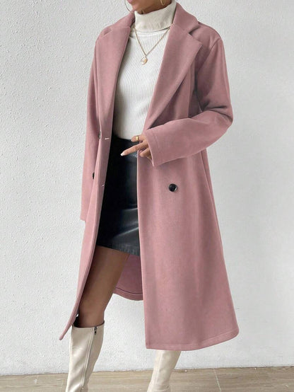Victoria Classic Double-Breasted Longline Tailored Overcoat - Pink