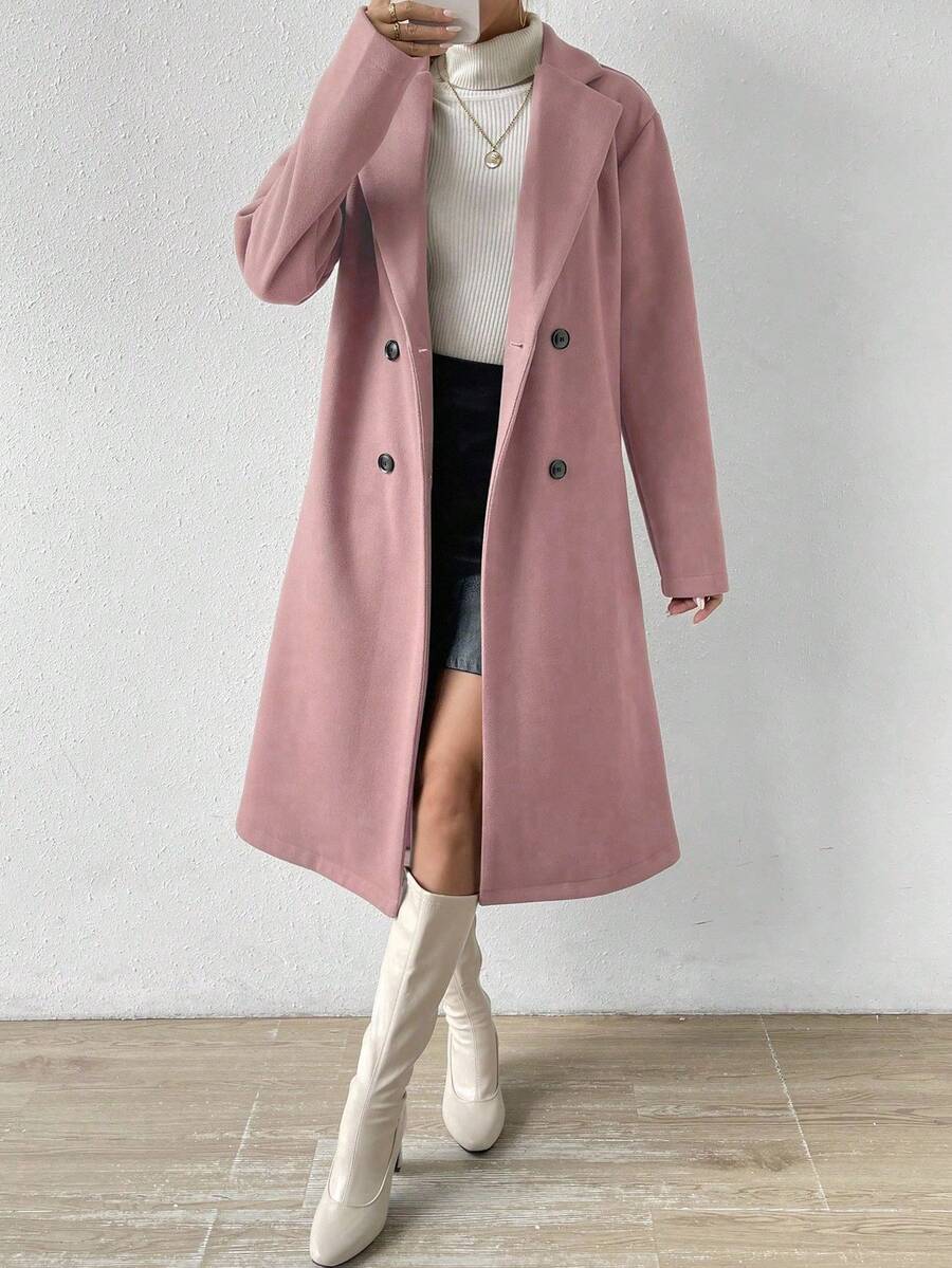 Victoria Classic Double-Breasted Longline Tailored Overcoat - Pink