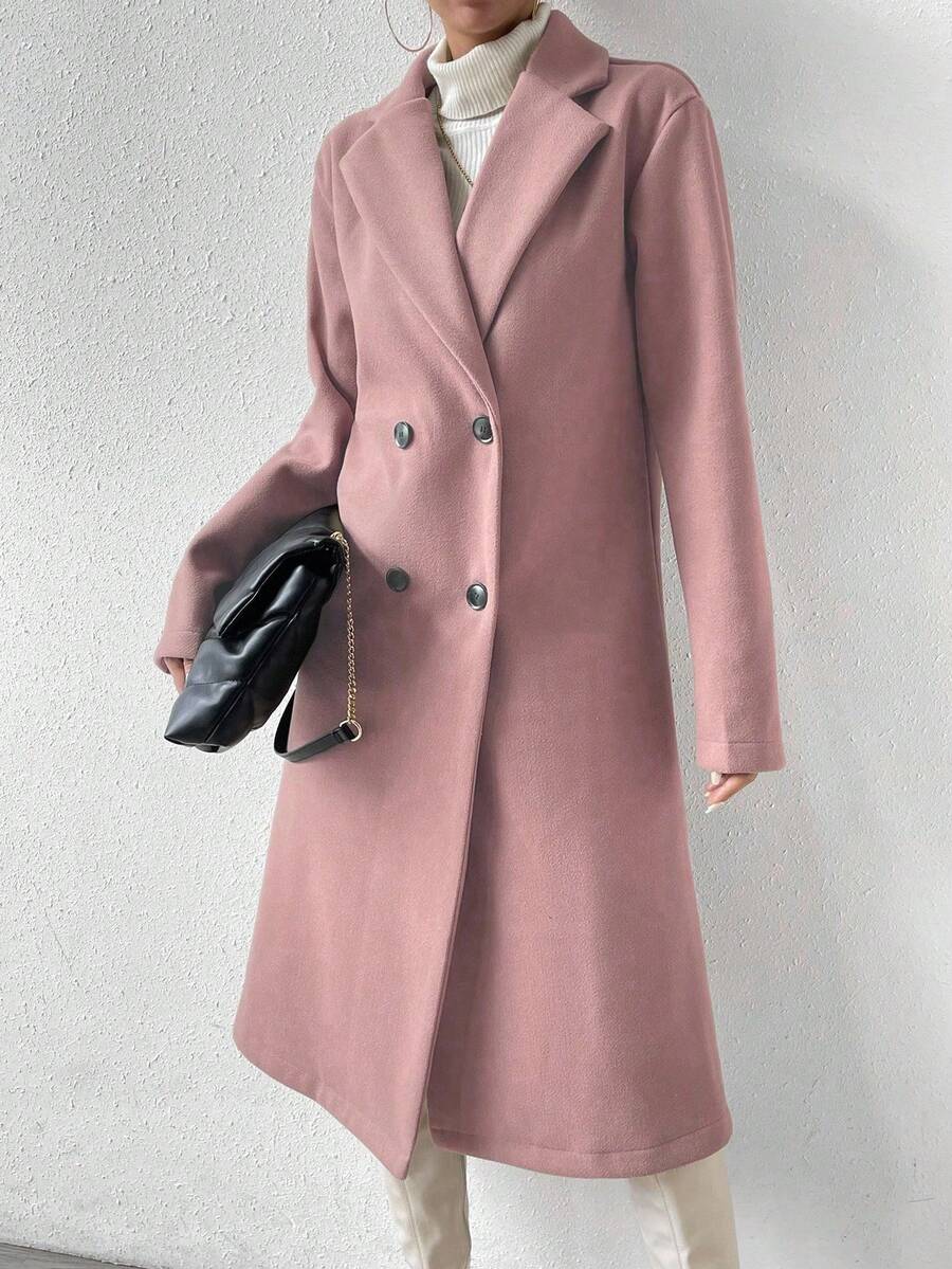 Victoria Classic Double-Breasted Longline Tailored Overcoat - Pink