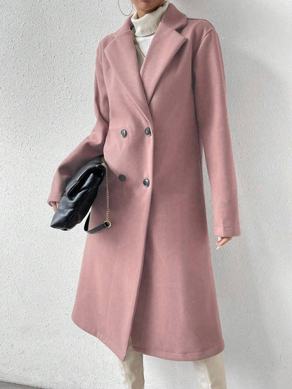 Victoria Classic Double-Breasted Longline Tailored Overcoat - Pink