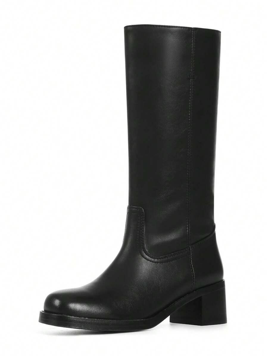 Knee High Boots For Woman Square Toe Fall Wide Calf Pull On Chunky Block Heeled Boots Riding Boots Autumn Casual Comfortable Block Heels For Women Mensa