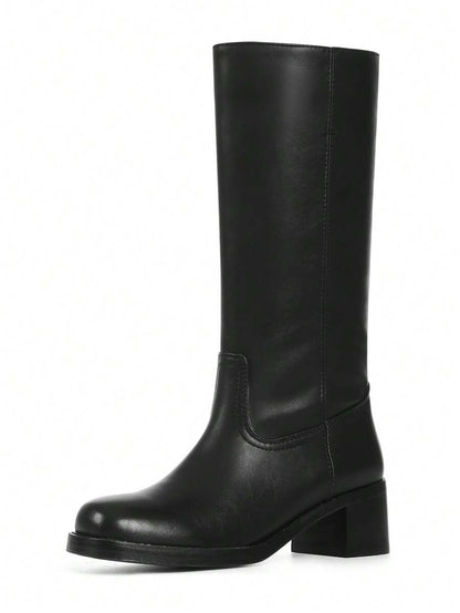 Knee High Boots For Woman Square Toe Fall Wide Calf Pull On Chunky Block Heeled Boots Riding Boots Autumn Casual Comfortable Block Heels For Women Mensa