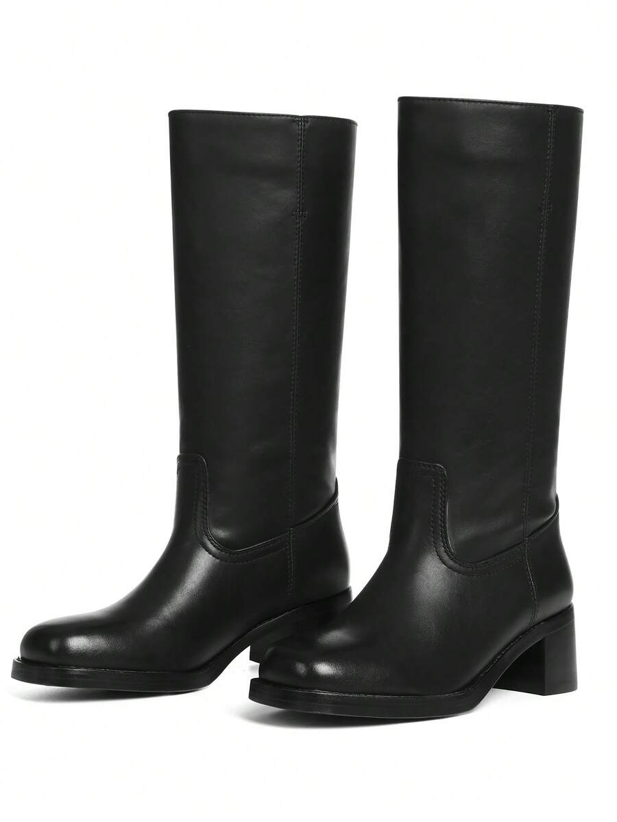 Knee High Boots For Woman Square Toe Fall Wide Calf Pull On Chunky Block Heeled Boots Riding Boots Autumn Casual Comfortable Block Heels For Women Mensa