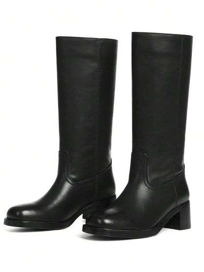 Knee High Boots For Woman Square Toe Fall Wide Calf Pull On Chunky Block Heeled Boots Riding Boots Autumn Casual Comfortable Block Heels For Women Mensa