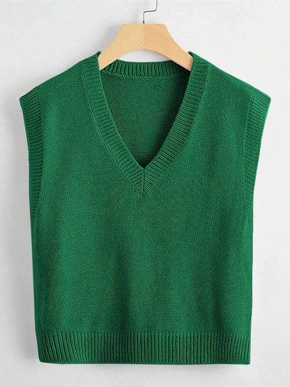 Marisa Fine Knit V-Neck Sleeveless Sweater Vest - Brown