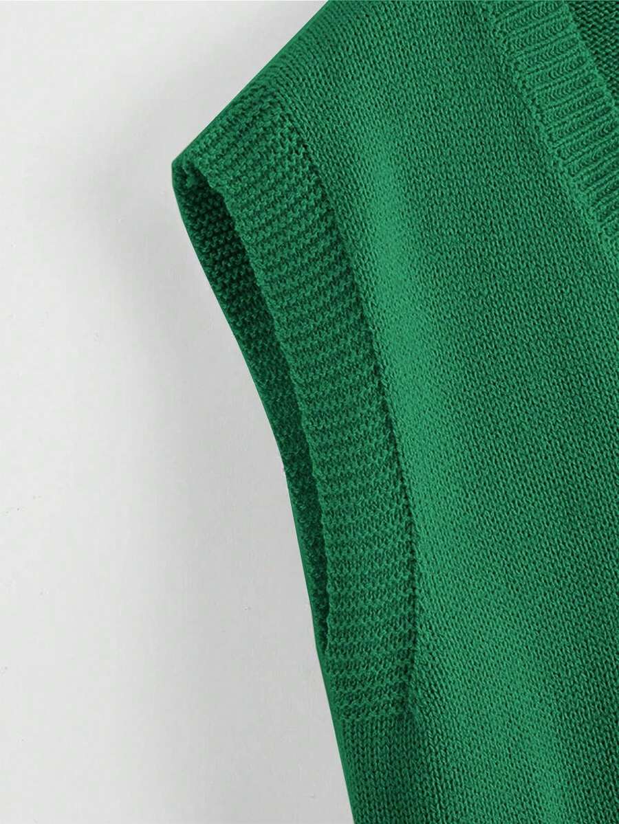 Marisa Fine Knit V-Neck Sleeveless Sweater Vest - Green